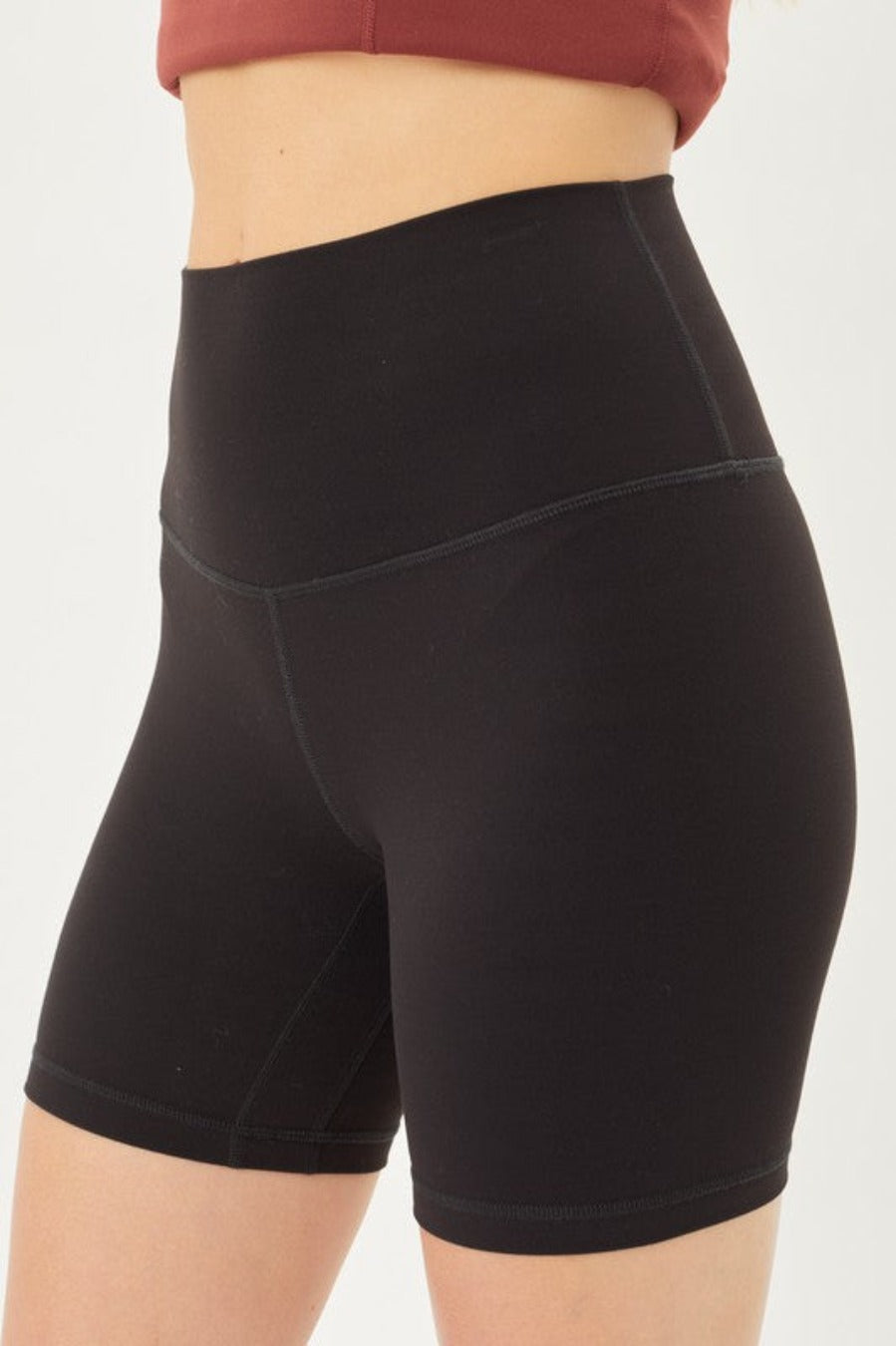 Black CHIC BREEZE BIKER SHORTS - On Model Side Angle View, High-Rise Waist | Gameday Couture - SOHO