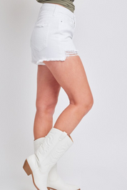 White Denim DREAMY DENIM SHORTS - Side Profile View | Gameday Couture - SOHO