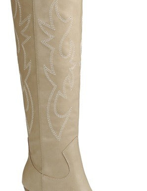 Taupe Scarlett Tall Western Boots with Embroidered Details - Side View | Gameday Couture - SOHO
