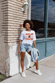 White Maryland Terrapins To The Point Flowy Tee - Full Body Front View Styled Look | Gameday Couture - SOHO