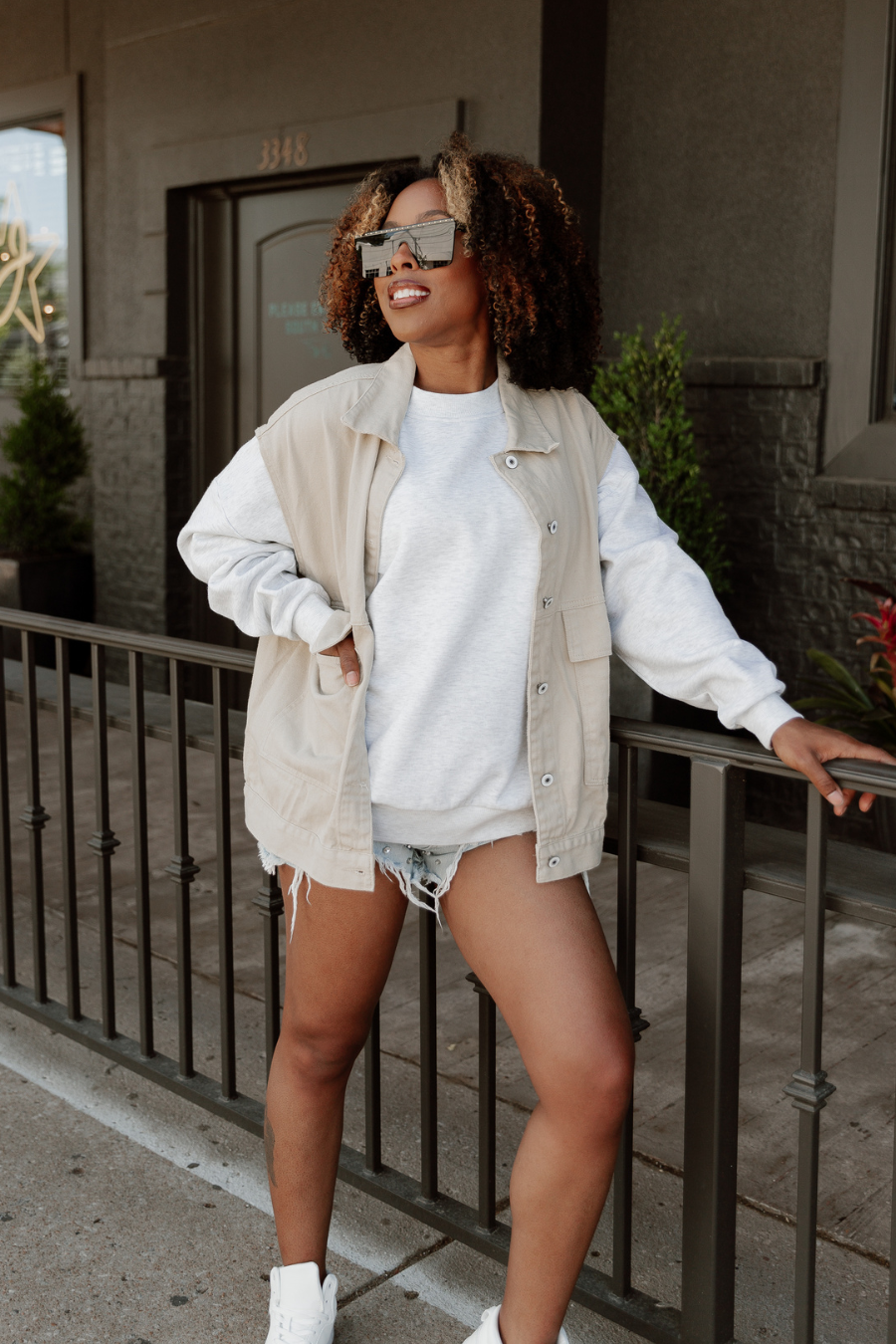 Khaki Denim Doll Vest - Lifestyle Front Angle | Gameday Couture - SOHO