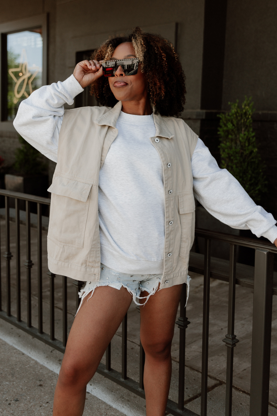Khaki Denim Doll Vest - Casual Styling Look | Gameday Couture - SOHO