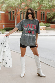 Grey ARKANSAS STATE RED WOLVES THROWBACK OVERSIZED CREWNECK TEE - On Model Front | Gameday Couture - SOHO