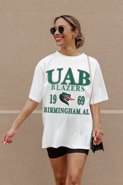 Ivory UAB Blazers Unity Oversized Crewneck Tee - On Model Walking Shot, Gameday Outfit | Gameday Couture - SOHO