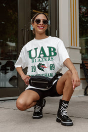 Ivory UAB Blazers Unity Oversized Crewneck Tee - Crouching Pose Street Style, UAB Blazers Apparel | Gameday Couture - SOHO
