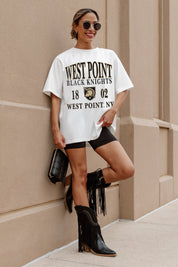 Ivory Army Black Knights Unity Oversized Tee - Front View On Model with West Point NY Graphic | Gameday Couture - SOHO