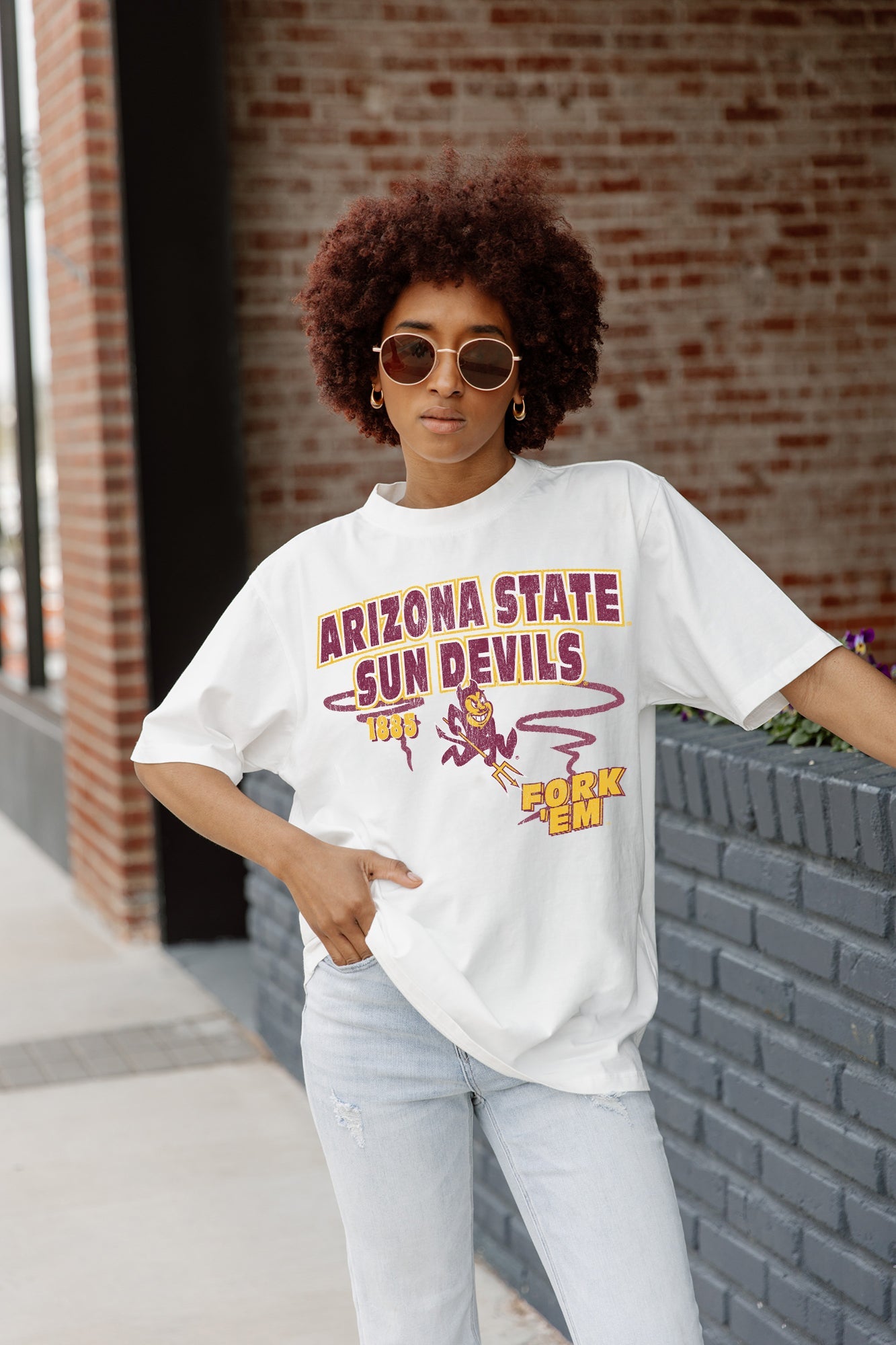 ARIZONA STATE SUN DEVILS IN THE LEAD OVERSIZED CREWNECK TEE - Styled Look with Jeans | Gameday Couture - SOHO