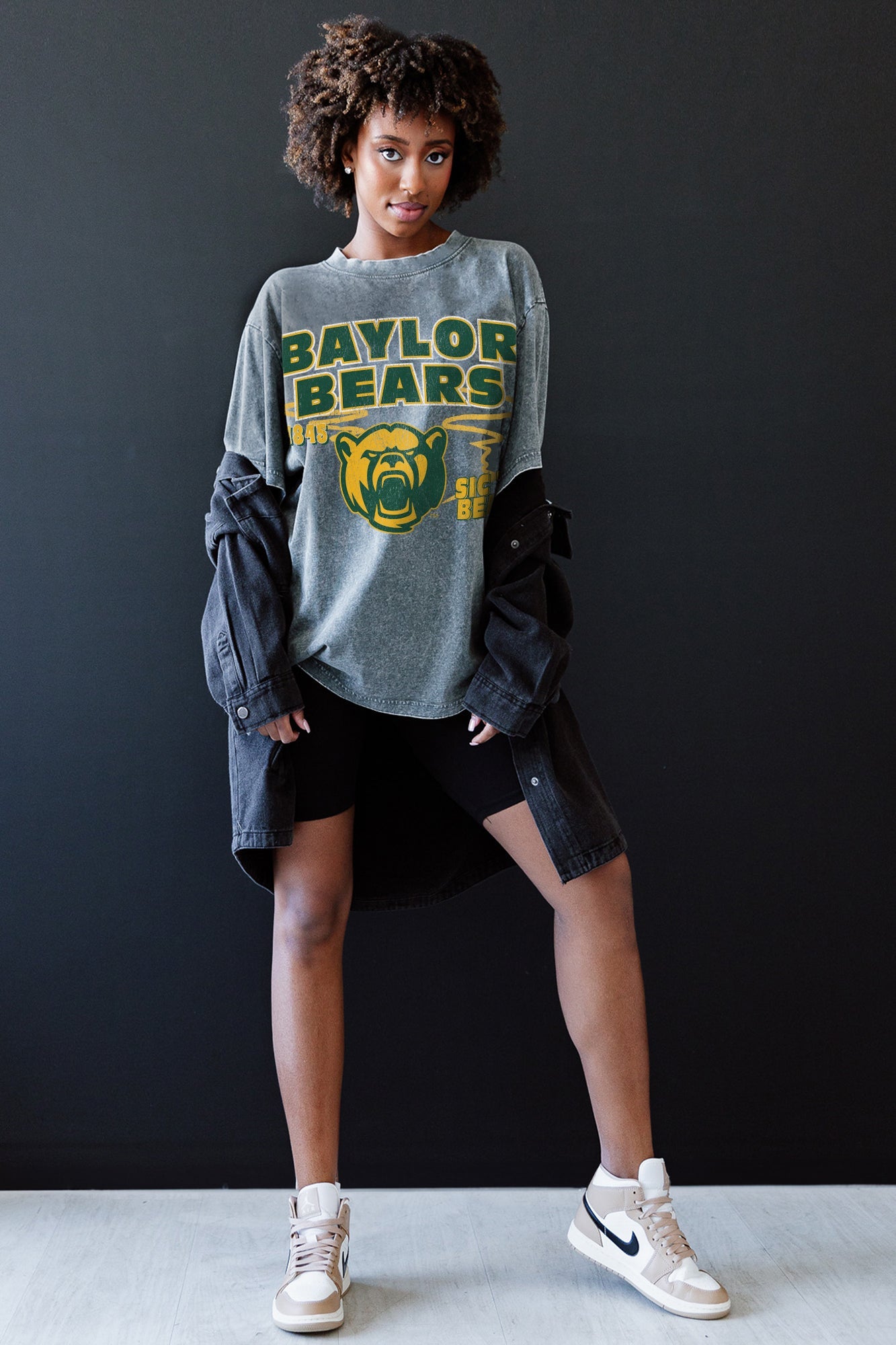 Grey Baylor Bears Keep The Lead Oversized Tee - Full Length Styled Look with Jeans and Sneakers | Gameday Couture - SOHO