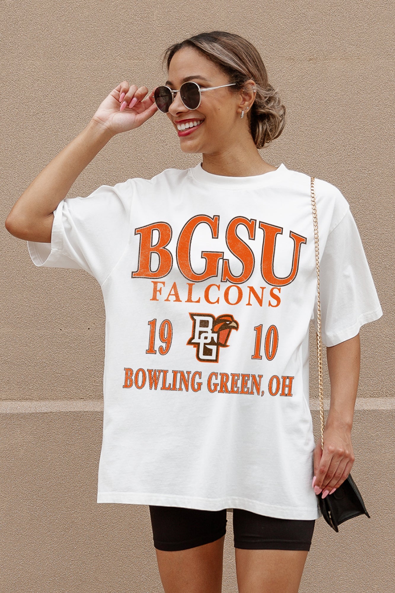 Ivory BGSU Falcons Unity Oversized Tee - Graphic Detail Close-Up Front View | Gameday Couture - SOHO