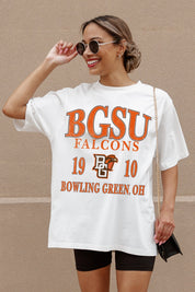 Ivory BGSU Falcons Unity Oversized Tee - Graphic Detail Close-Up Front View | Gameday Couture - SOHO