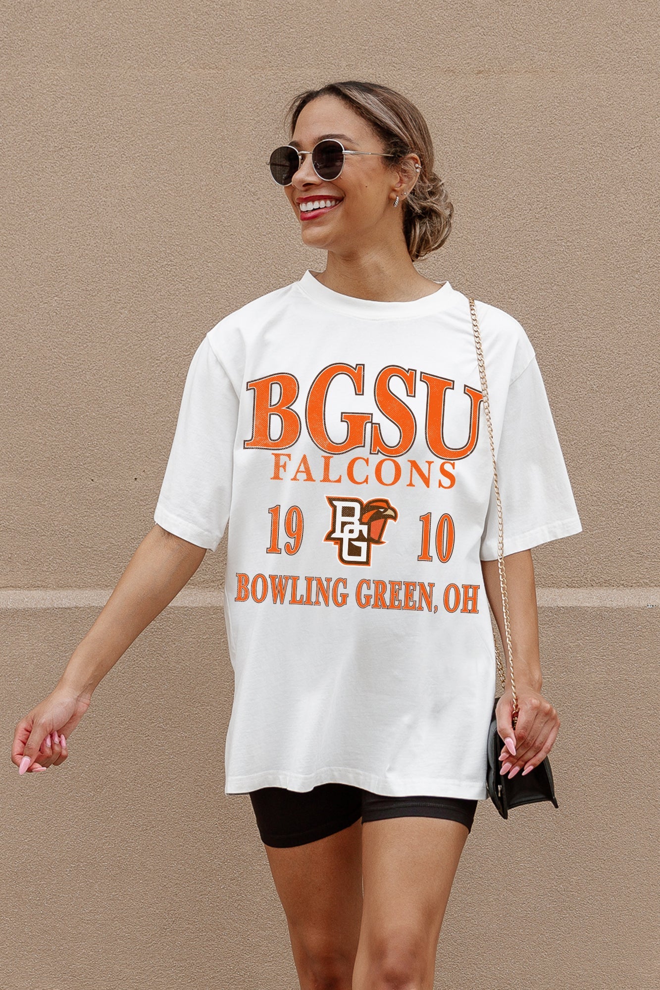 Ivory BGSU Falcons Unity Oversized Tee - On Model Walking Street Style Full Look | Gameday Couture - SOHO