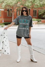 Grey Snow Wash COASTAL CAROLINA CHANTICLEERS Throwback Oversized Tee - Campus Styled Look | Gameday Couture - SOHO