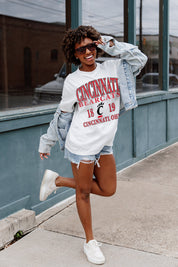 White CINCINNATI BEARCATS UNITY OVERSIZED CREWNECK TEE - Campus Style | Gameday Couture - SOHO