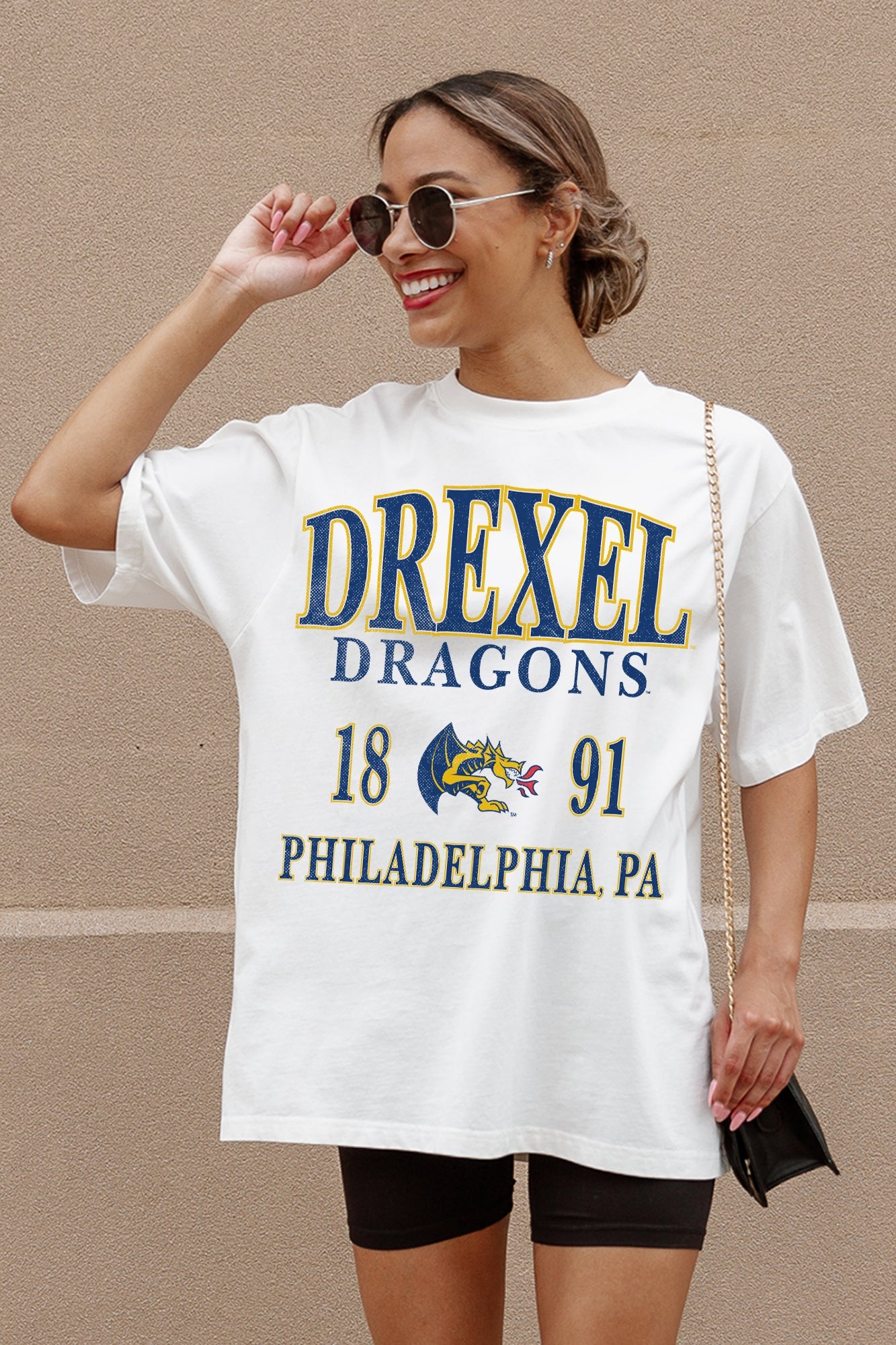 DREXEL UNIVERSITY DRAGONS Unity Oversized Tee - Side Profile View | Gameday Couture - SOHO