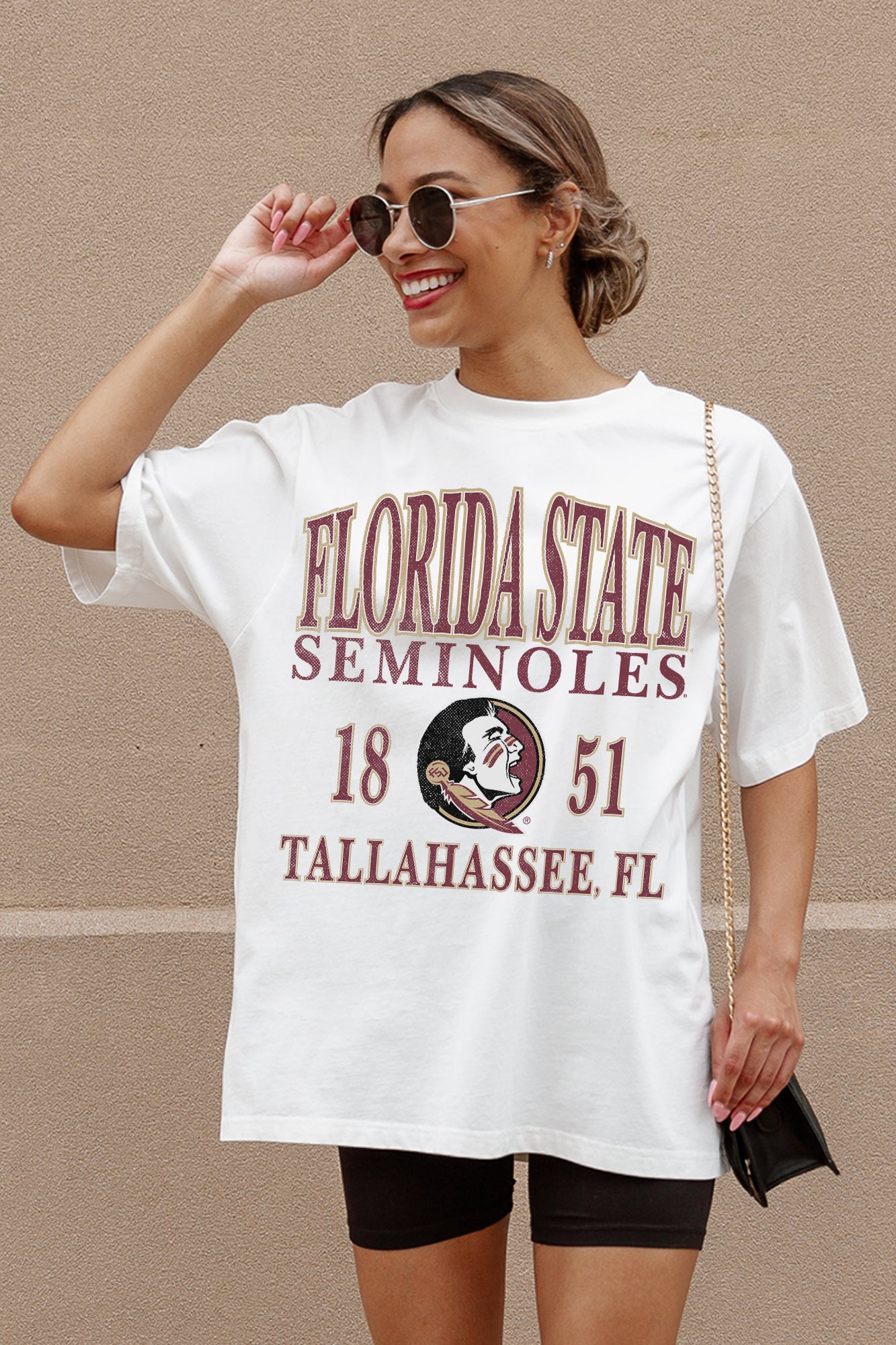 White FLORIDA STATE SEMINOLES Unity Oversized Tee - Side View | Gameday Couture - SOHO