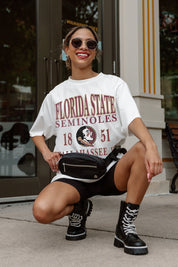 White FLORIDA STATE SEMINOLES Unity Oversized Tee - Crouching Pose | Gameday Couture - SOHO