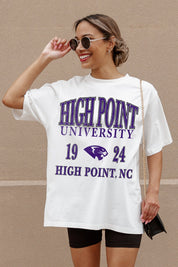 Ivory High Point University Panthers Oversized Tee - Graphic Detail Close-Up On Model | Gameday Couture - SOHO
