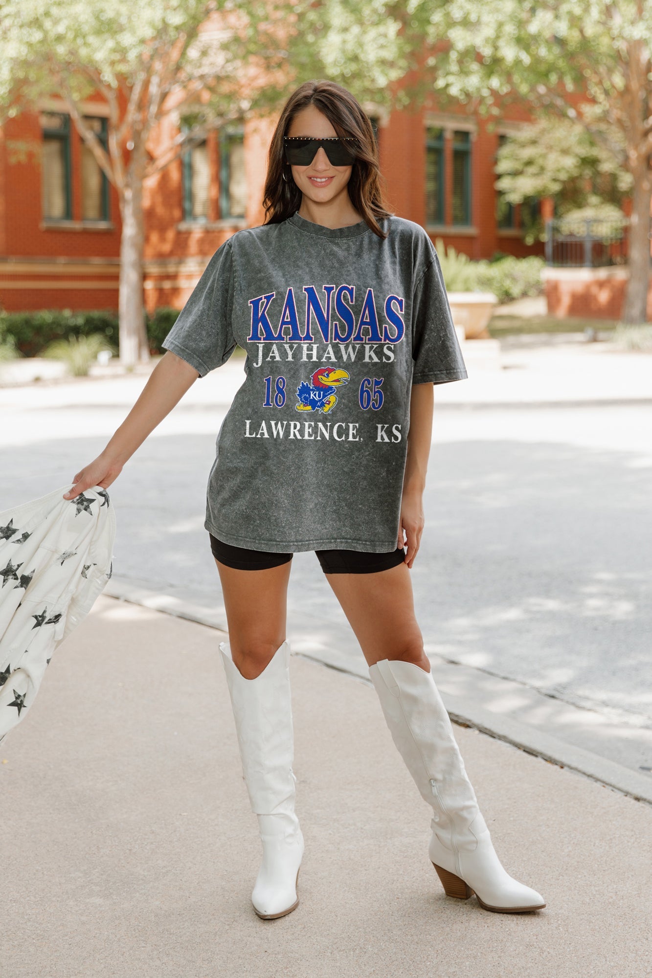 KANSAS JAYHAWKS THROWBACK OVERSIZED CREWNECK TEE