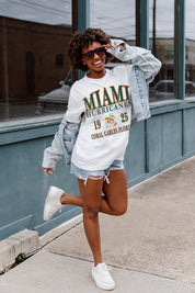 Ivory Miami Hurricanes Unity Oversized Crewneck Tee - Styled with Denim Jacket and Cutoff Shorts | Gameday Couture - SOHO