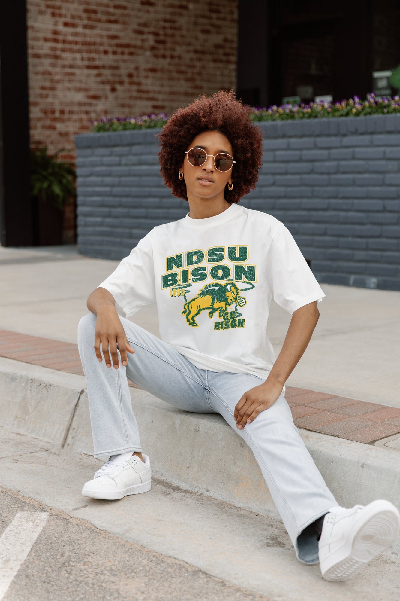 Ivory NDSU Bison In The Lead Oversized Tee - Campus Lifestyle Look, Styled with Flare Jeans | Gameday Couture - SOHO