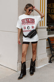 White NORTHEASTERN HUSKIES Unity Oversized Tee - Styled Look | Gameday Couture - SOHO