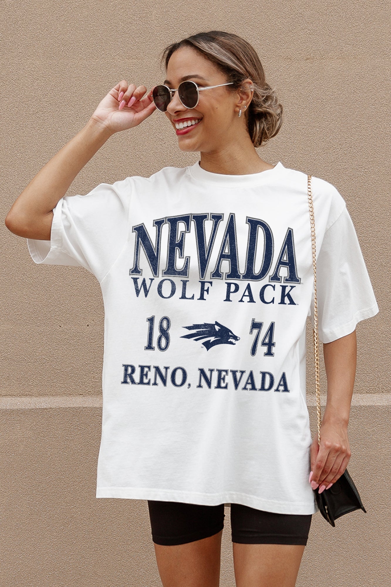 Ivory Nevada Wolf Pack Unity Oversized Tee - Graphic Detail Close-Up, Reno Nevada | Gameday Couture - SOHO