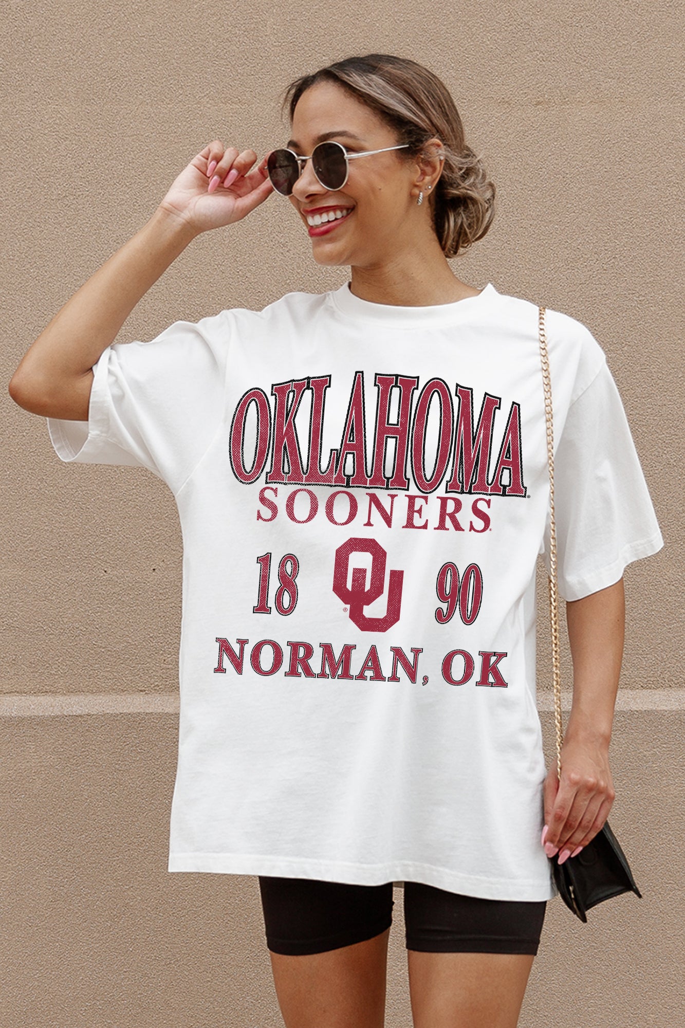 White Cotton OKLAHOMA SOONERS Unity Oversized Tee - Front Detail Close-up | Gameday Couture - SOHO