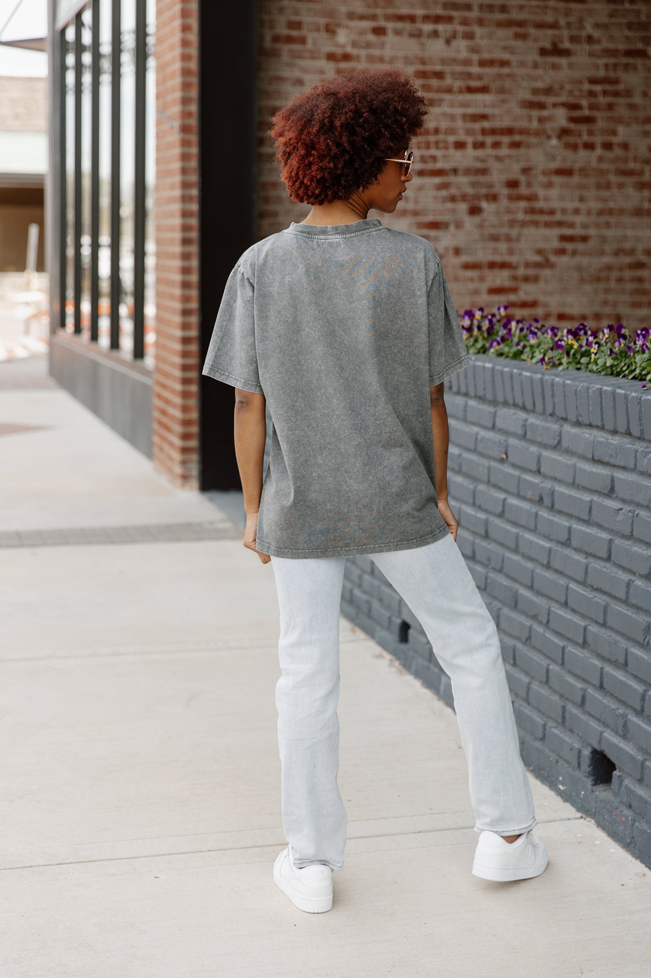 Grey Pepperdine Waves Keep The Lead Oversized Tee - On Model Back View Outdoor | Gameday Couture - SOHO