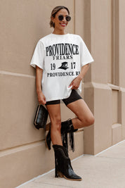 Ivory Providence Friars Unity Oversized Tee - Full Body Front View On Model | Gameday Couture - SOHO