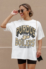Ivory PURDUE BOILERMAKERS Shakedown Oversized Crewneck Tee - Front View On Model | Gameday Couture - SOHO