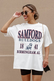 White SAMFORD BULLDOGS Unity Oversized Tee - Close-Up Front Detail | Gameday Couture - SOHO