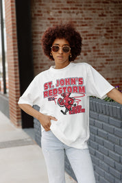 Ivory ST. JOHN'S RED STORM In The Lead Oversized Tee - Front Styled Look | Gameday Couture - SOHO
