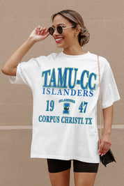Ivory TAMU-CC Islanders Oversized Tee - Graphic Detail Close-Up On Model | Gameday Couture - SOHO