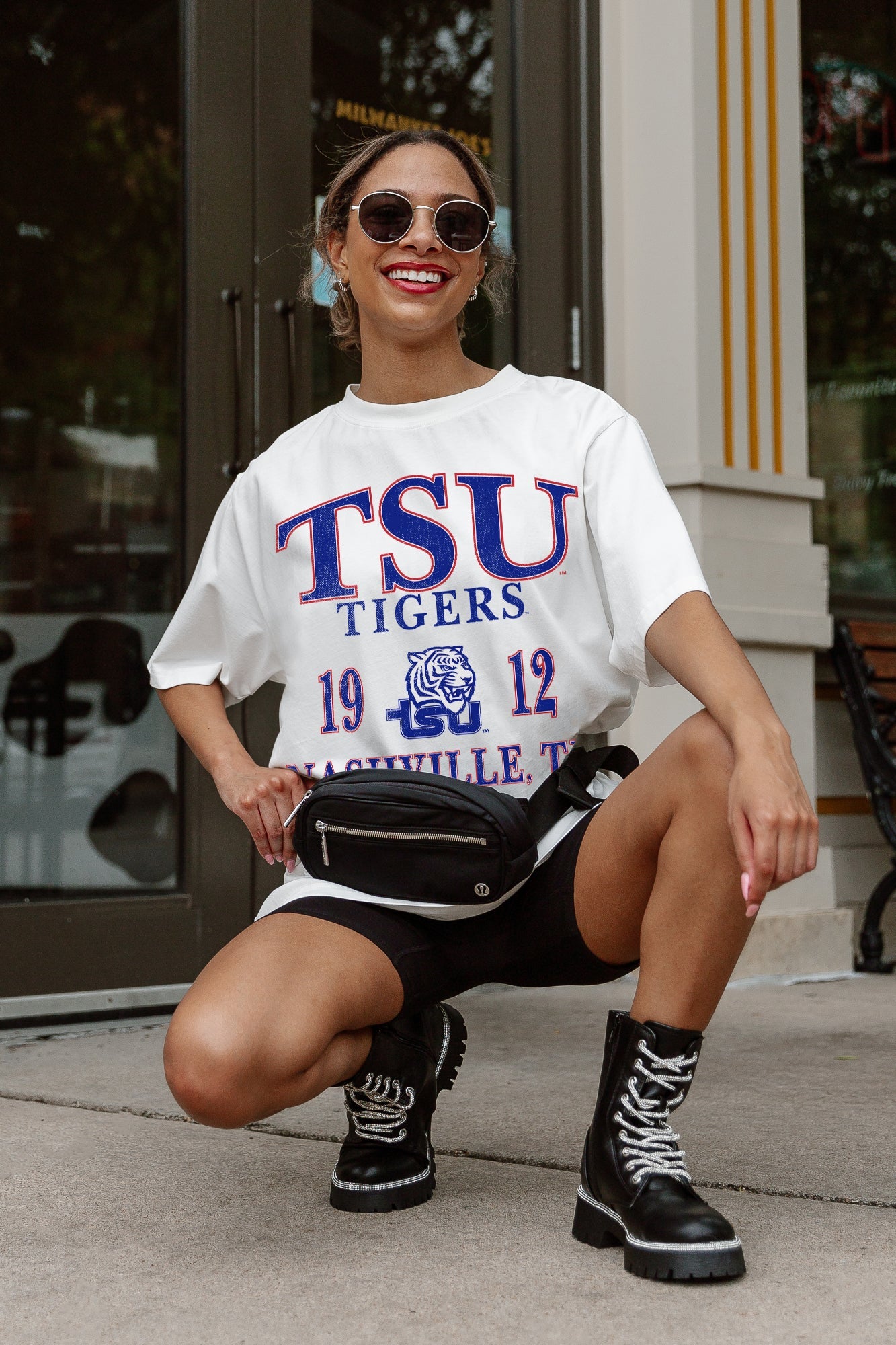 Ivory Tennessee State Tigers Unity Oversized Tee - Crouching Pose, Styled Gameday Look | Gameday Couture - SOHO