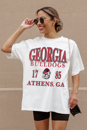 Ivory Georgia Bulldogs Unity Oversized Tee - Crouching Pose with Combat Boots & Belt Bag | Gameday Couture - SOHO