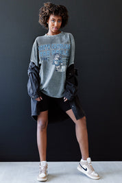 Grey North Carolina Tar Heels Keep The Lead Oversized Tee - Styled Full Length On Model | Gameday Couture - SOHO