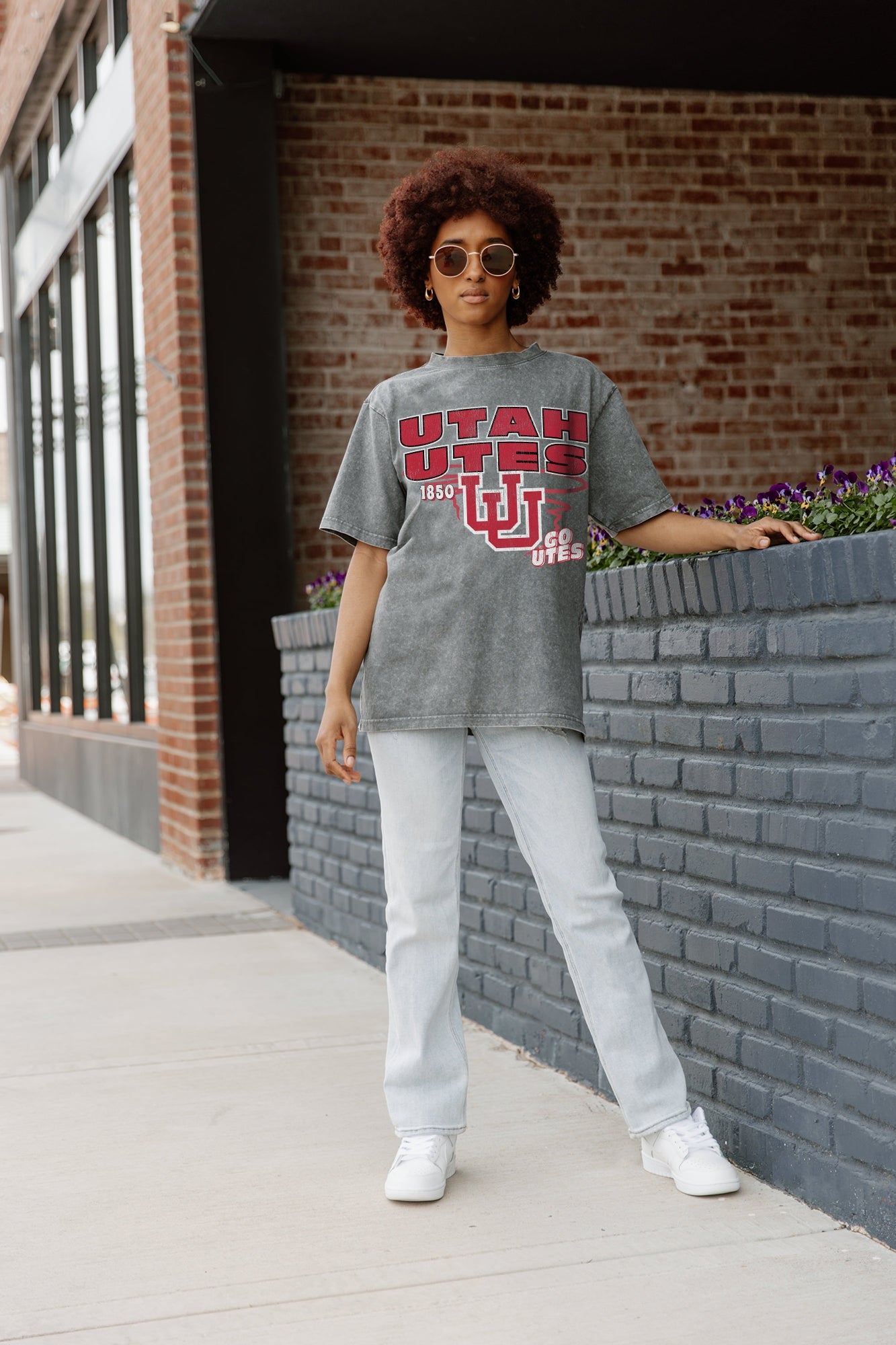 Grey UTAH UTES KEEP THE LEAD OVERSIZED TEE - Front View Standing | Gameday Couture - SOHO