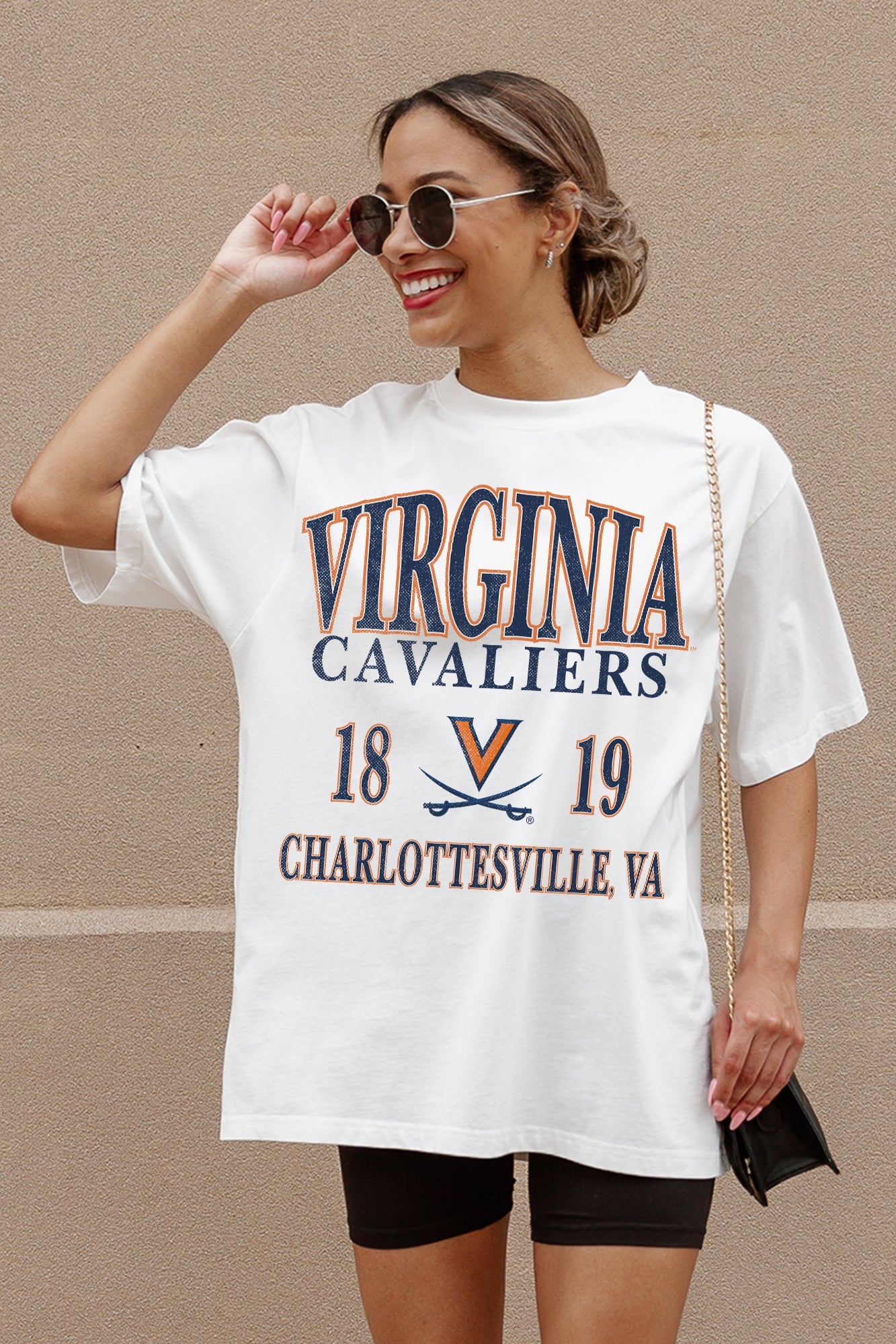Ivory VIRGINIA CAVALIERS Unity Oversized Tee - Front Detail View | Gameday Couture - SOHO