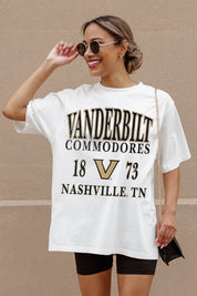 White VANDERBILT COMMODORES Unity Oversized Tee - Front Detail Close Up | Gameday Couture - SOHO