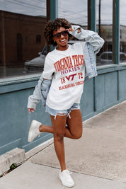 Ivory Virginia Tech Hokies Unity Oversized Crewneck Tee - Styled with Denim Jacket & Denim Shorts | Gameday Couture - SOHO