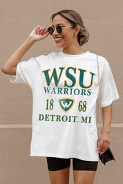 Ivory WAYNE STATE WARRIORS Unity Oversized Tee - On Model Detail | Gameday Couture - SOHO