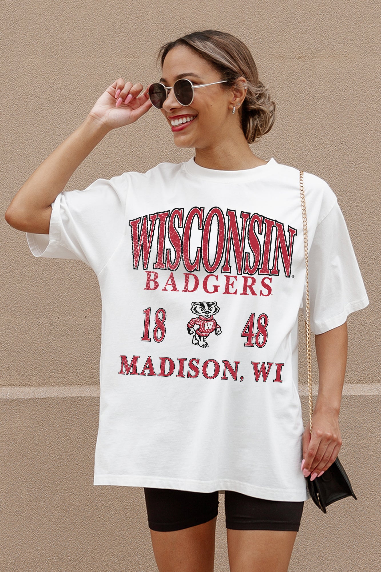 WISCONSIN BADGERS Unity Oversized Tee - Side Profile View | Gameday Couture - SOHO