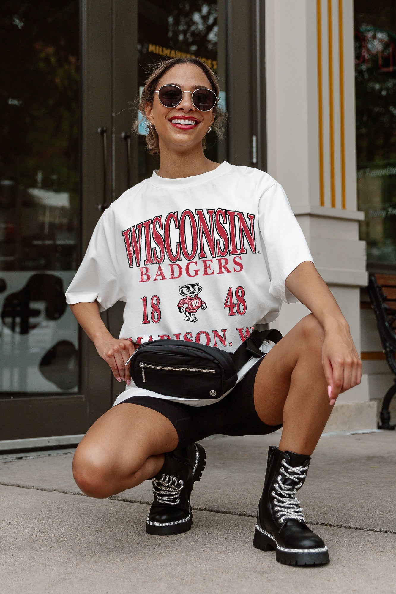 WISCONSIN BADGERS Unity Oversized Tee - Crouching Pose Look | Gameday Couture - SOHO
