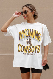 Ivory Wyoming Cowboys Shakedown Oversized Crewneck Tee - Front On Model | Gameday Couture - SOHO