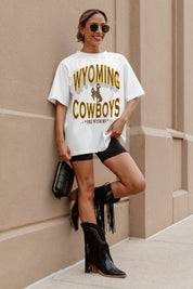 Ivory Wyoming Cowboys Shakedown Oversized Tee Styled with Fringe Boots - Full Length | Gameday Couture - SOHO