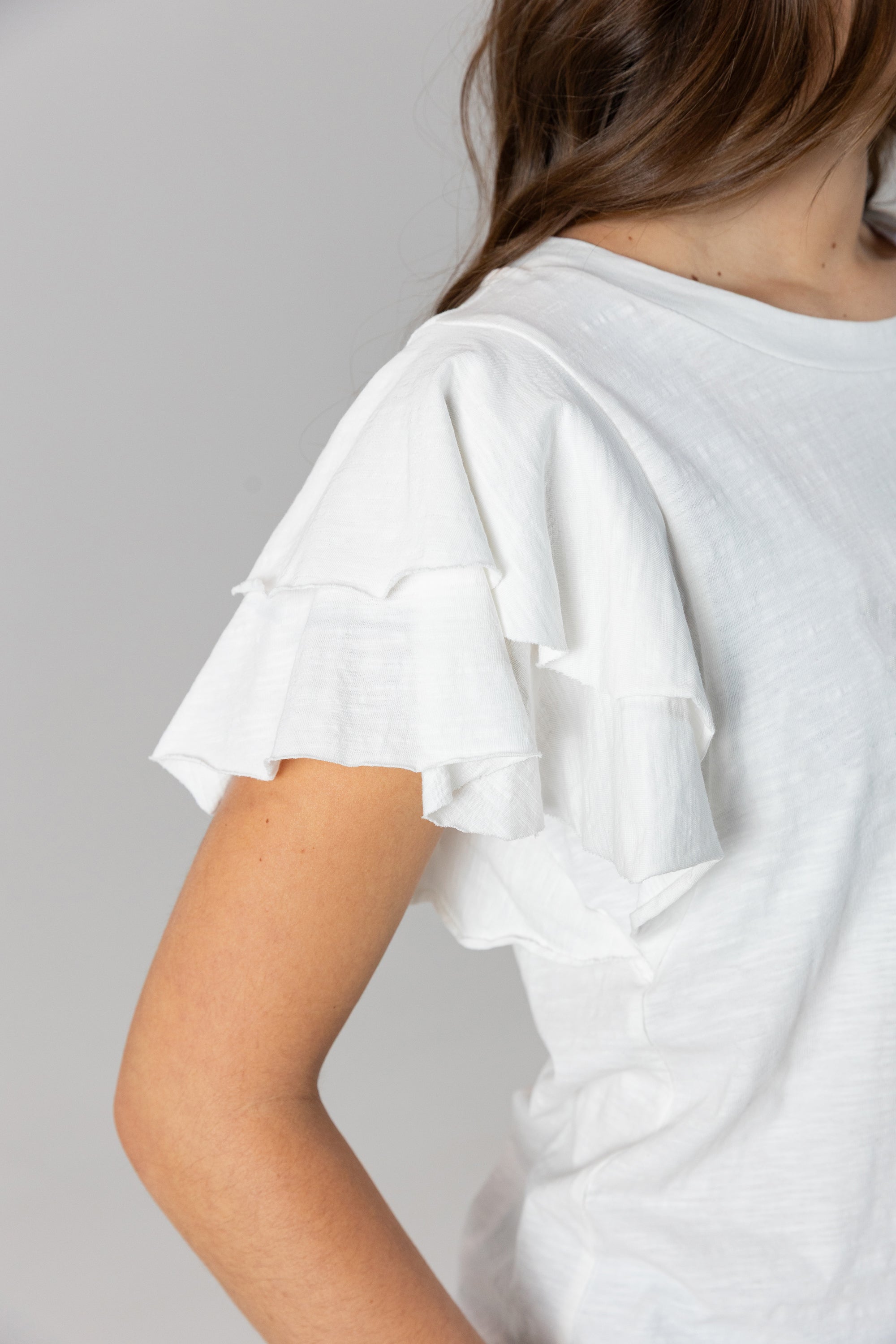 White JAMES MADISON DUKES ALL IN TO WIN FLUTTER SLEEVE CREWNECK TOP - Flutter Sleeve Detail | Gameday Couture - SOHO