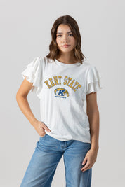 KENT STATE GOLDEN FLASHES ALL IN TO WIN FLUTTER SLEEVE CREWNECK TOP