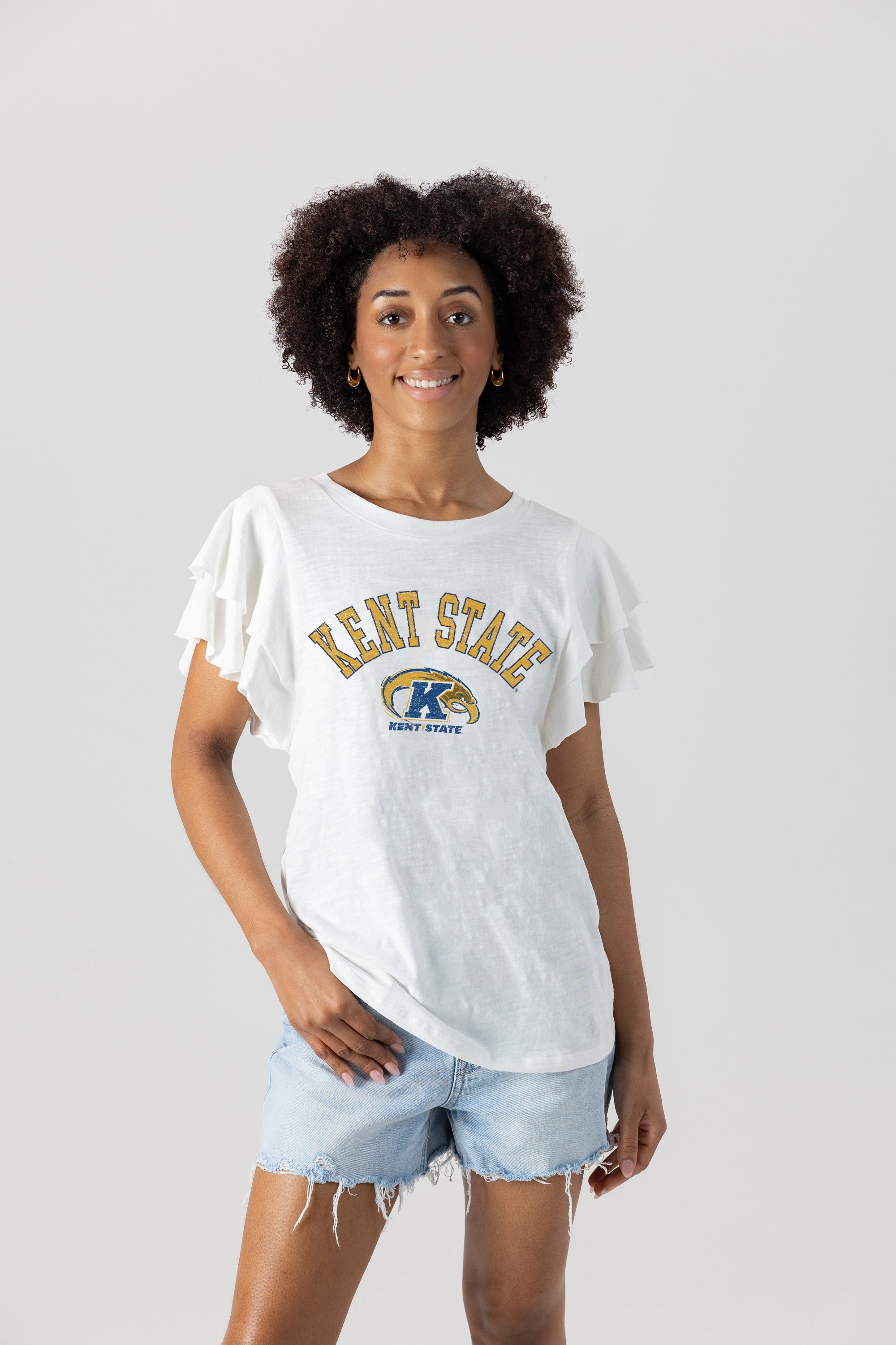 KENT STATE GOLDEN FLASHES ALL IN TO WIN FLUTTER SLEEVE CREWNECK TOP