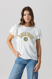 XAVIER UNIVERSITY OF LOUISIANA ALL IN TO WIN FLUTTER SLEEVE CREWNECK TOP