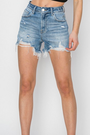 Light Blue Frayed Hem Denim Easy Breezy Shorts - Front Styled | Gameday Couture - SOHO